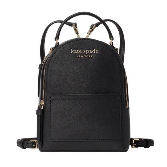 KATE SPADE Cameron Mini Convertible Backpack - Black Saffiano, NWT